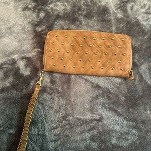 Studded Tan Wristlet Wallet